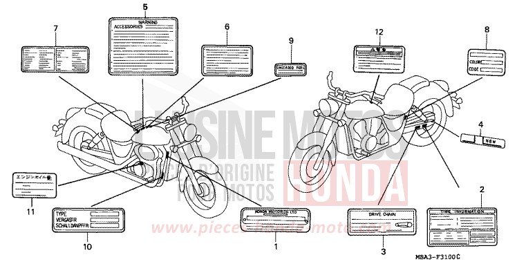 ETIQUETTE DE PRECAUTIONS de Shadow Aero LIGHT CUPPER METALLIC-S (YR118K) de 1999